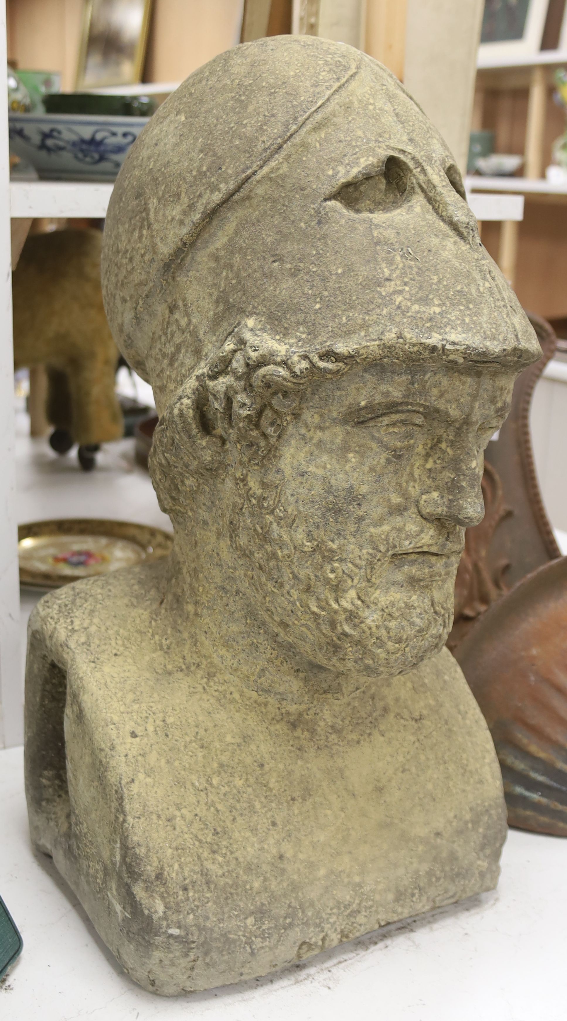 A cast composition stone classical portrait bust, height 58cm